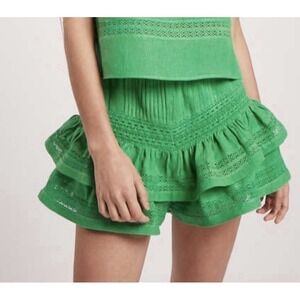 Maia Bergman Green Eyelet Linen Bloomer Ruffle Shorts Size XS Coachella Boho NWT
